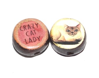 1 Ceramic Two Sided Quote Bead Butterfly Porcelain Handmade  16-18mm BB4-2