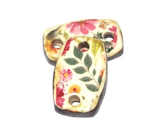 Ceramic Flower Earring Charms Beads Pair Porcelain 18mm CC3-3
