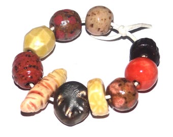Ceramic Bead Set Patterned Textured Handmade Porcelain 8-15mm