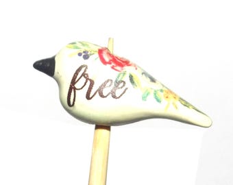 Ceramic Bird Bead Focal Handmade Rustic Floral Quote Word Sculpture Porcelain 30mm