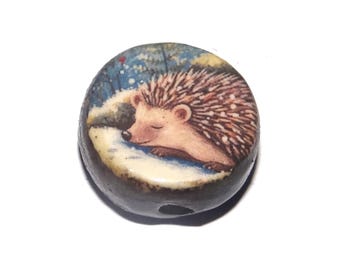 Ceramic Hedgehog Focal Bead Handmade Pottery Beads 16mm PP1-3