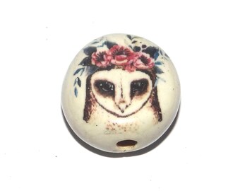 Ceramic Owl Focal Bead Handmade Pottery Beads 17mm PP6-2