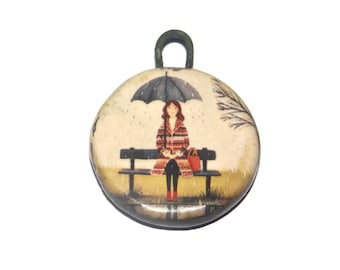 Ceramic Waiting Charm Pendant Porcelain Handmade 27mm CC9-4