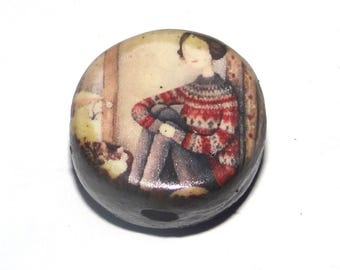 Ceramic Winter Day Focal Bead Handmade Pottery Beads 16mm PP4-2