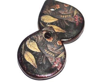 Ceramic Flora Fauna Charms Beads Pair Porcelain 18mm CC10-4
