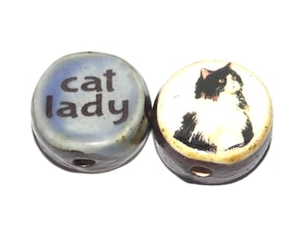 1 Ceramic Two Sided Quote Bead Butterfly Porcelain Handmade  16-18mm BB4-1