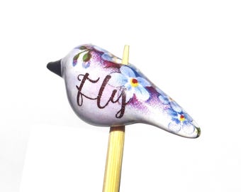 Ceramic Bird Bead Focal Handmade Rustic Floral Quote Word Sculpture Porcelain 30mm