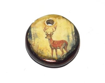 Ceramic Deer Charm Pendant Porcelain Handmade 17mm PP9-2