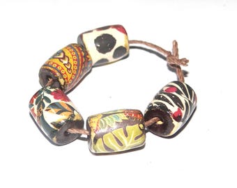 Ceramic Barrel Bead Set Handmade Porcelain 13mm