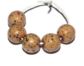 Ceramic Latte Beige Speckled Bead Set Handmade 12mm
