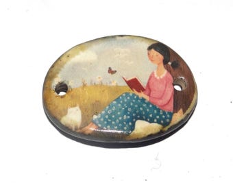 Ceramic Reading A Book Bracelet Bar Cuff Porcelain 30mm CC6-4