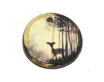 Ceramic Deer Pendant Handmade Focal Porcelain 23mm PP8-3