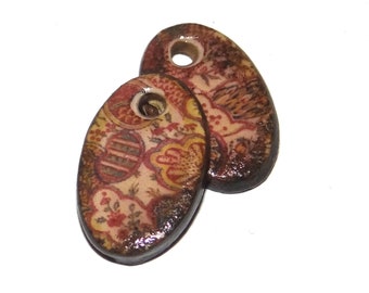 Ceramic Patterned Earring Charms Pair Beads Handmade Rustic 18mm CC1-2