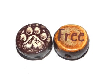 1 Ceramic Mountains Double Sided Quote Bead Porcelain Handmade 13mm BB4-3