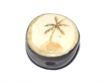 Ceramic Beach Island Focal Bead Handmade Pottery Beads 16mm PP1-3