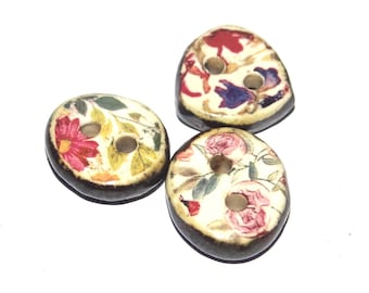 Ceramic Floral Patterned Buttons Handmade Unique Rustic 13-15mm CC9-1