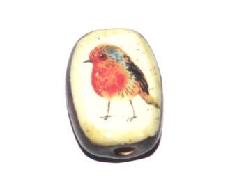 Ceramic Robin Focal Bead Handmade Pottery Beads 21mm PP7-2