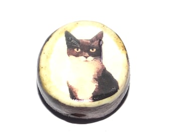 Ceramic Cat Focal Bead Handmade Pottery Beads 18mm PP7-1