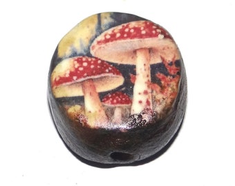 Ceramic Mushroom Focal Bead Handmade Pottery Beads 20mm PP8-2