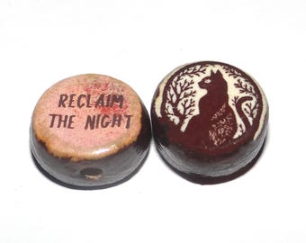 1 Ceramic Cat Double Sided Quote Bead Porcelain Handmade 13mm BB8-1