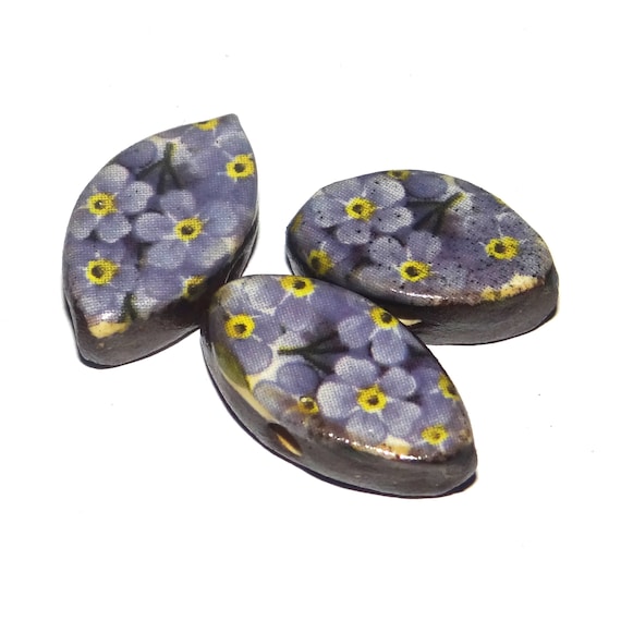 Ceramic Flower Beads Trio Porcelain Handmade 18mm CC10-1