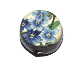 Ceramic Floral Focal Bead Handmade Pottery Beads 15-17mm PP7-1