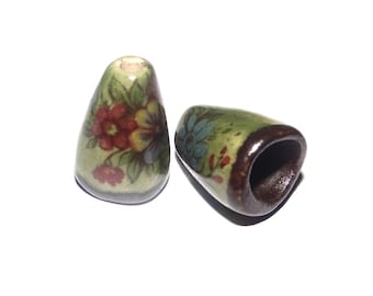 Ceramic Floral Bell Charms Earring Bead Pair 20mm CC5-4