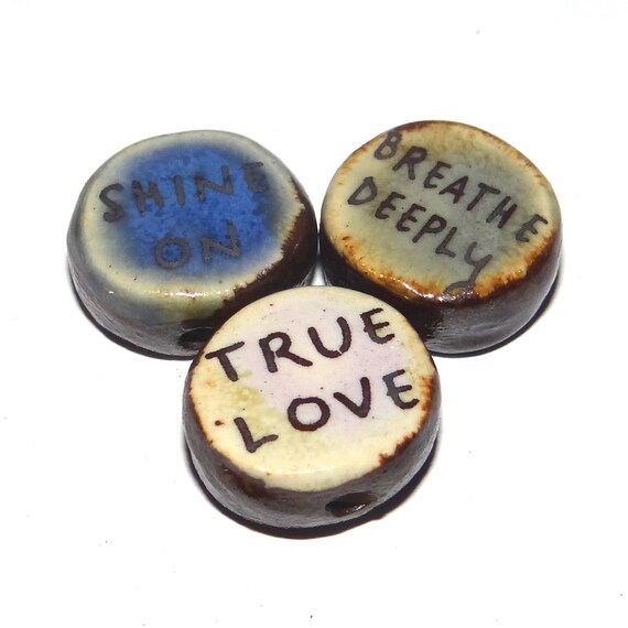 Ceramic Quote Bead Set Cube Beads Handmade Floral Flower Beads CC6-1