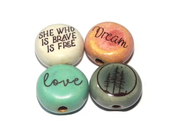 Ceramic Quote Bead Set Porcelain Handmade 15mm CC3-4