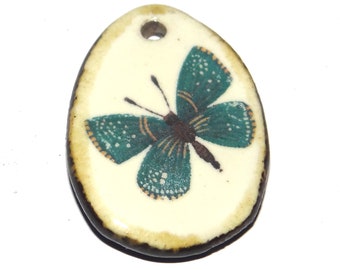 Ceramic Butterfly Pendant Handmade Focal Porcelain 30mm CC5-1