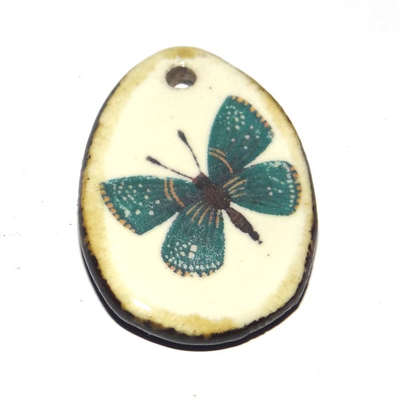 Ceramic Butterfly Pendant Handmade Focal Porcelain 30mm CC5-1