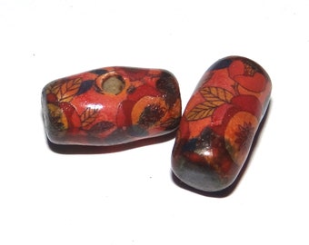 Ceramic Flower Bead Earring Pair Beads Handmade Rustic 15mm CC1-3