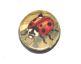 Ceramic Ladybird Ladybug Pendant Handmade Focal Porcelain 22mm PP1-1
