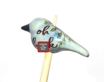 Ceramic Bird Bead Focal Handmade Rustic Floral Quote Word Sculpture Porcelain 30mm