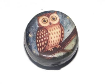 Ceramic Owl Focal Bead Handmade Pottery Beads 16mm PP1-3