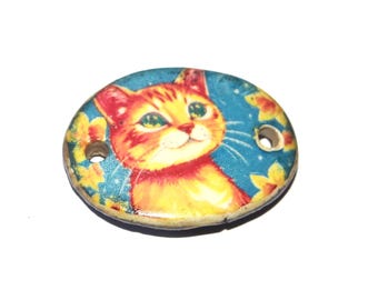 Ceramic Cat Bracelet Bar Cuff Porcelain 25mm PP4-4
