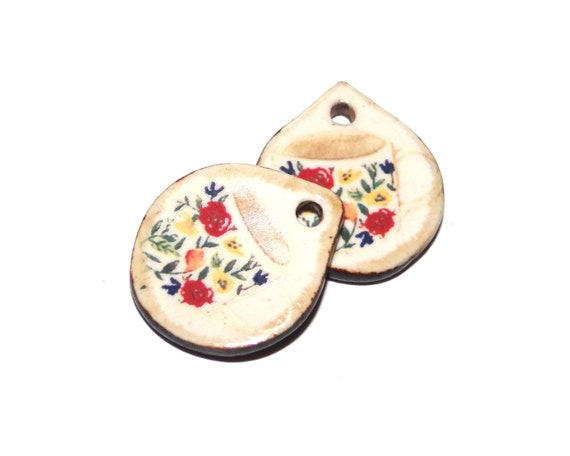Ceramic Tea Coffee Cup Earring Charms Pair Beads Handmade Rustic 20mm/0.8" CC1-2