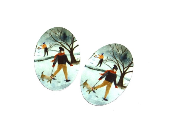 Faux Tin Dog Walker Winter Snow Charms Handmade 20mm 0.8" MC2-4