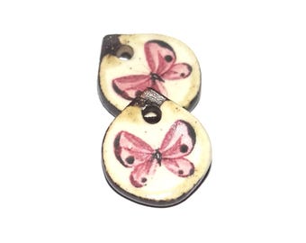 Ceramic Butterfly Charms Beads Pair Handmade 14mm PP2-3