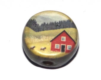 Ceramic Cabin Forest Focal Bead Handmade Pottery Beads 17mm PP7-4
