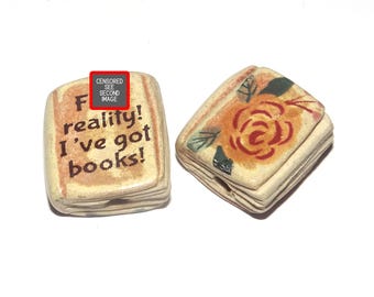 Ceramic Book Bead Focal Handmade Rustic Floral Quote Word Sculpture Porcelain 22mm