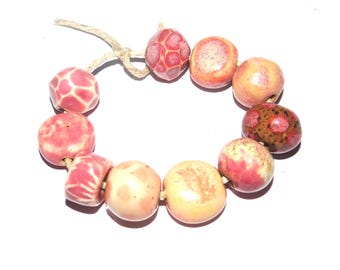 Ceramic Bead Set Textured Glazed Pottery Clay Handmade 8-15mm
