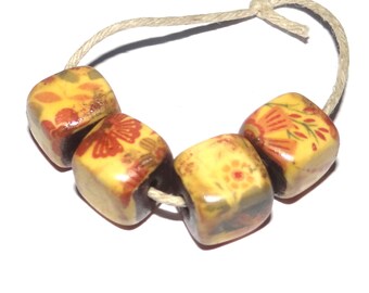 Ceramic Cube Bead Set Handmade Porcelain 10mm