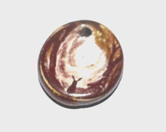 Ceramic Forest Hare Rabbit Charm Pendant Porcelain Handmade 20mm CC9-4