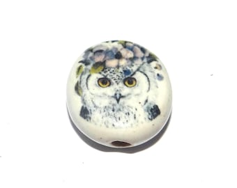 Ceramic Owl Focal Bead Handmade Pottery Beads 18-20mm PP7-2