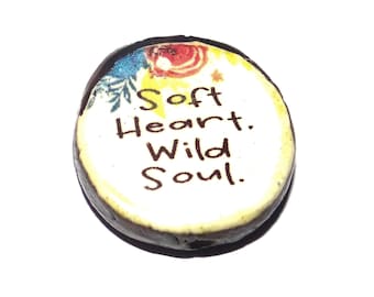 Ceramic Quote Floral Focal Pendant Bead Handmade Pottery Beads 23mm BB7-2