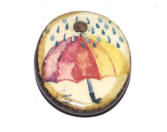 Small Ceramic Umbrella Rain  Pendant Charm Handmade Focal Porcelain 20mm BB9-1
