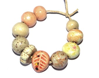 Ceramic Bead Set Textured Glazed Pottery Clay Handmade Porcelain 8-15mm