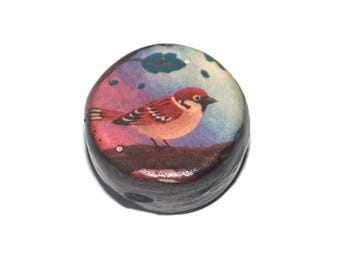Ceramic Sparrow Focal Bead Handmade Pottery Beads 16mm PP7-4