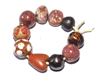 Ceramic Bead Set Textured Glazed Pottery Clay Handmade Porcelain 8-15mm